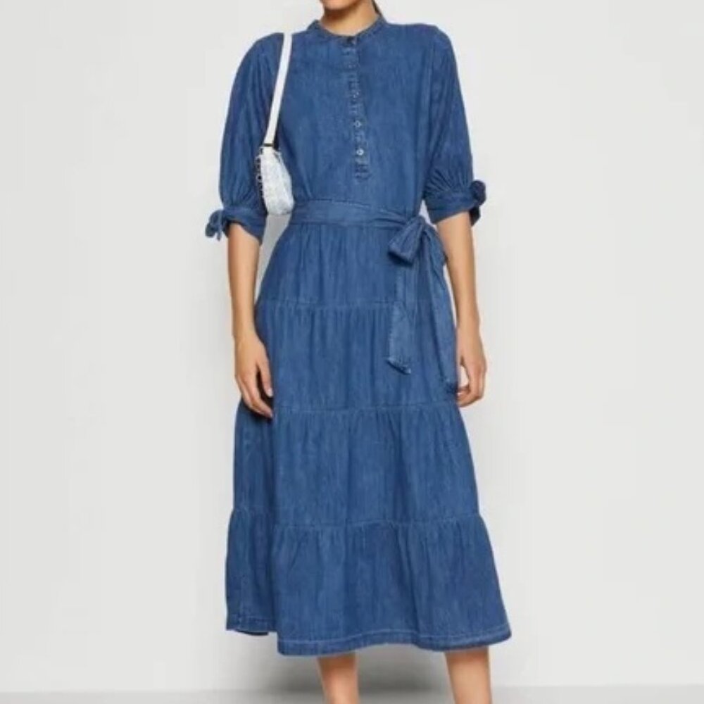 GAP Tiered Denim Shirt Midi Dress Women's XL